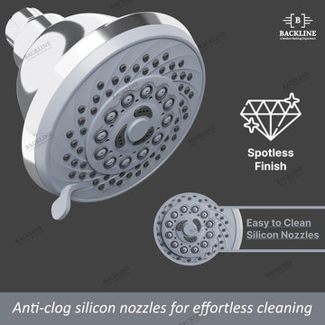 Backline 4-Inch 5-Function ABS Overhead Shower Head – Chrome Finish (Without Arm)