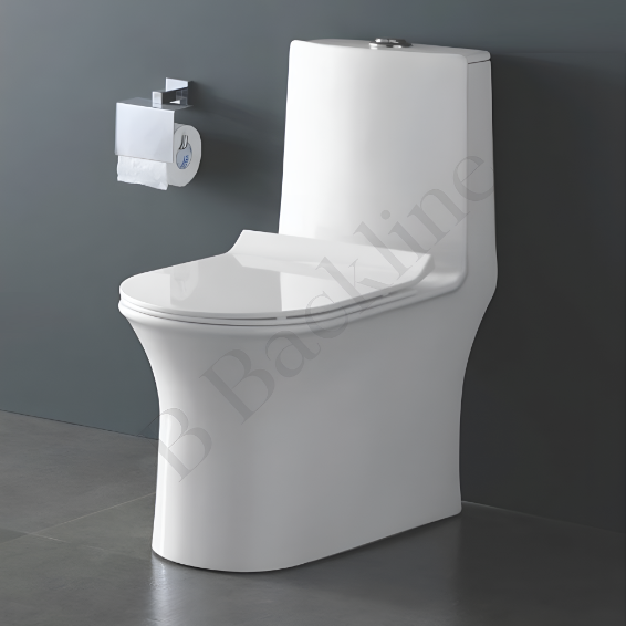 B Backline Ceramic One-Piece Western Toilet Commode S-Trap Outlet Is From Floor 8 Inches Distance Toilet White Color
