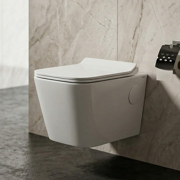 B Backline Ceramic Wall Mount , Wall Hung  Water Closet Rimless Western Commode Toilet  with Soft Seat Cover White