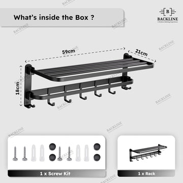 Backline 24" Folding Aluminum Towel Rack – Matte Black – Wall Mount Organizer with Hooks & Swivel Rod