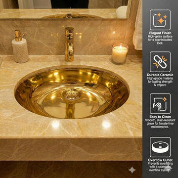 Ceramic Table Top Wash Basin 50 x 41 x 19 cm (Glossy Gold)