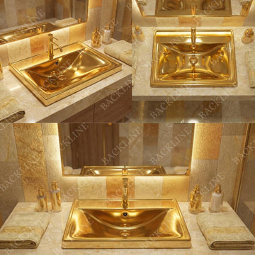 Ceramic Table Top Wash Basin 51 x 40 x 18 Cm (Gold Glossy)