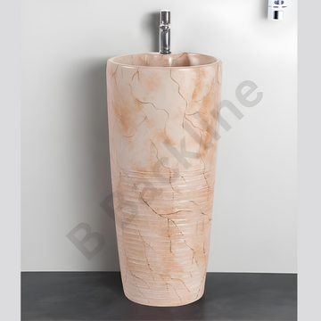 B Backline Ceramic Pedestal Free Standing Wash Basin Round 15 Inch