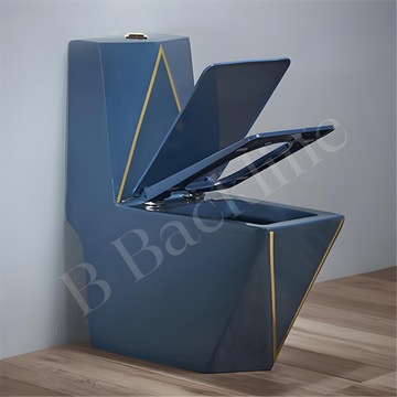 B Backline Ceramic Floor Mounted One Piece Water Closet Commode Western Toilet Bathrooms S Trap Outlet Is From Floor , 12 Inches From Wall To Trap Blue Glossy