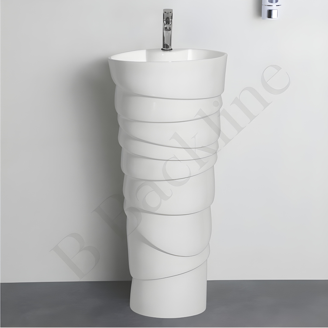 B Backline Ceramic Pedestal Wash Basin Round 15 Inch White