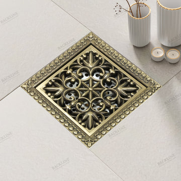 B Backline Brass Bathroom Floor Water Drain Grating with Anti-Foul Cockroach Trap Bronze Antique Finish