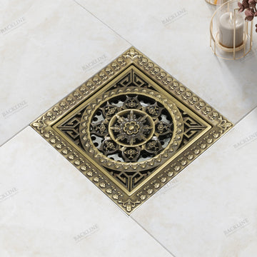 B Backline Brass Antique Finish Bronze Bathroom Floor Water Drain Grating with Anti-Foul Cockroach Trap