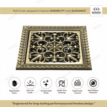 B Backline Brass Bathroom Floor Water Drain Grating with Anti-Foul Cockroach Trap Bronze Antique Finish