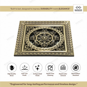 B Backline Brass Antique Finish Bronze Bathroom Floor Water Drain Grating with Anti-Foul Cockroach Trap