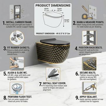 Ceramic Wall Hung Toilet or Wall Mounted Closet Black Gold Color