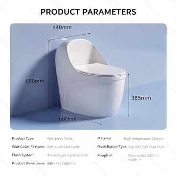 Backline 4D Vacuum Siphonic One-Piece Toilet - 9" S-Trap (Built-in 5L Tank & Soft-Close Seat, White)