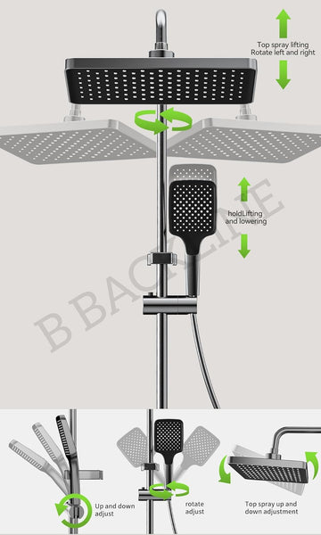 Luxury Shower Panel For Bathroom Full Set 4 function Thermostatic Mixer Hot & Cold Shower system, Hand shower | overhead Shower | Jet Spray, Shower Set For Bathrooms (Gun Grey)