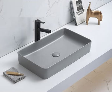 B Backline Ceramic Matt Finish Table Top, Counter Top Wash Basin 24 X 13.5 X 4 Inches Grey Matt