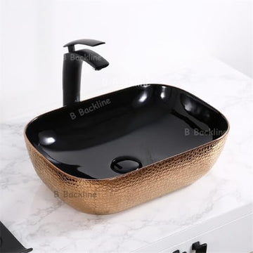 B Backline Ceramic Table Top or Counter Top Wash Basin 18 X 13 X 5.5 Inches Rosegold Color