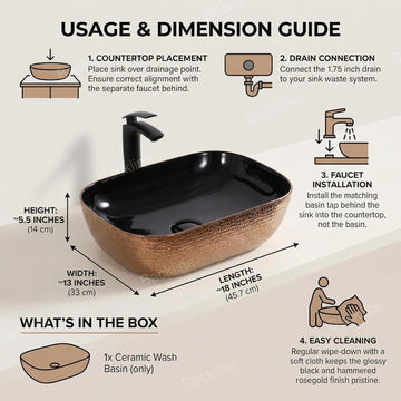 B Backline Ceramic Table Top or Counter Top Wash Basin 18 X 13 X 5.5 Inches Rosegold Color