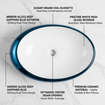 Table Top Designer Blue White Wash Basin 49 X 31 X 14 Cm