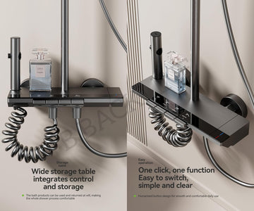 Luxury Shower Panel For Bathroom Full Set 4 function Thermostatic Mixer Hot & Cold Shower system, Hand shower | overhead Shower | Jet Spray, Showers For Bathrooms (Gun Grey)