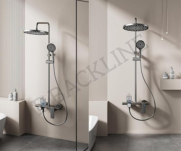 Backline Luxury Shower Panel For Bathroom Full Set 3 function Thermostatic Mixer Hot & Cold Shower system, Hand shower | overhead Shower | Water Spout, Showers set For Bathrooms (Gun Grey)