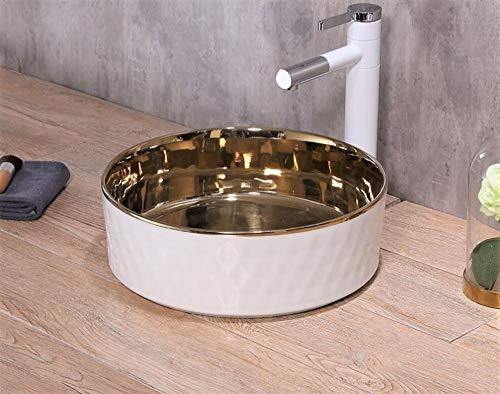 Table Top Designer Gold White Round Wash Basin 36 X 36 X 12 Cm - Bath Outlet