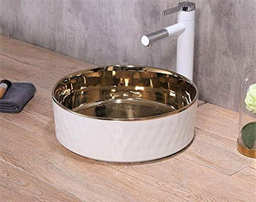 B Backline Ceramic Table Top, Counter Top Wash Basin 36 x 36 CM Gold