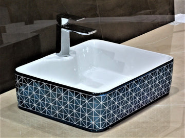 B Backline Ceramic Table Top, Counter Top Wash Basin 19 x 15 Inch Blue