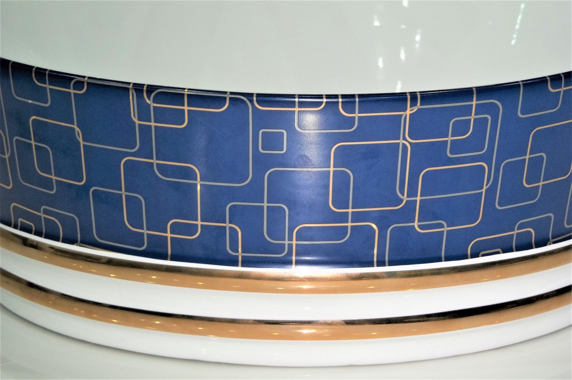 Table Top Premium Designer Ceramic Wash Basin/Vessel Round Blue White Designer for Bathroom 16 x 16 x 6 Inch (Blue Color) - Bath Outlet