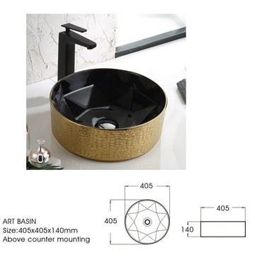 B Backline Ceramic Table Top, Counter Top Wash Basin Black 16 x 16 Inch