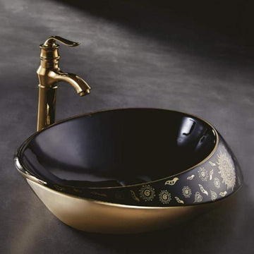 Table Top Designer Black Gold Wash Basin 52 X 38 X 13 Cm - Bath Outlet
