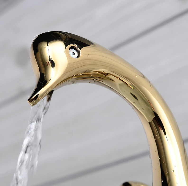Buy Brass Wash Basin Hot & Cold Basin Mixer Tap Gold Color at Bathoutlet.in