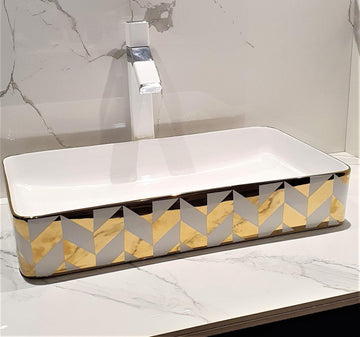 Table Top Designer Wash Basin 60x35 cm Gold Color