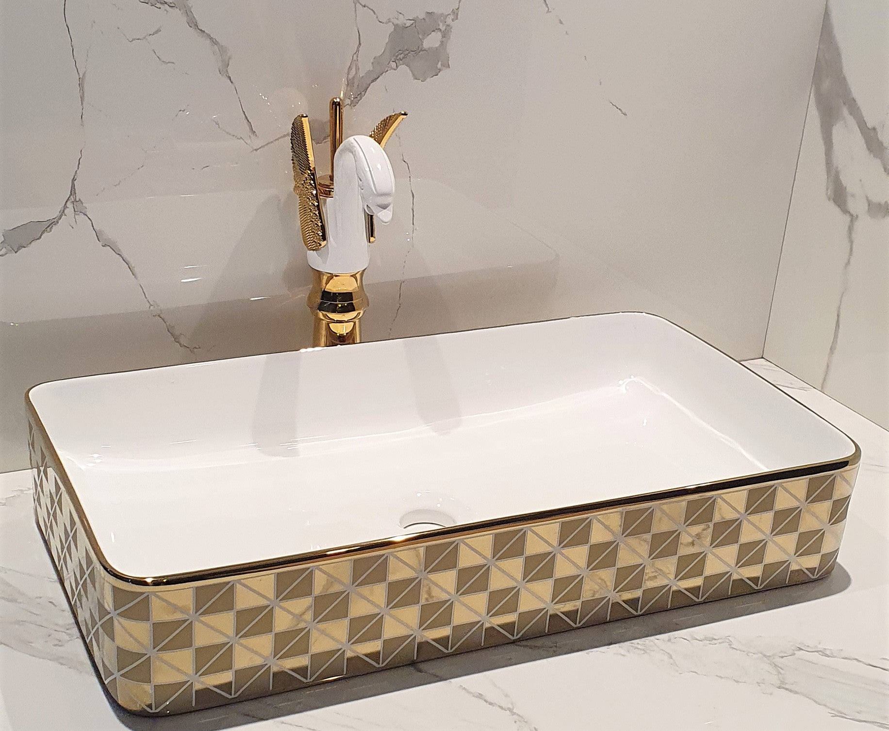 B Backline Ceramic Table Top, Counter Top Wash Basin Gold 24 x 14 X 4.5 Inch