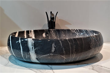 B Backline Ceramic Table Top, Counter Top Wash Basin Black 24 X 16 X 5.5 Inches