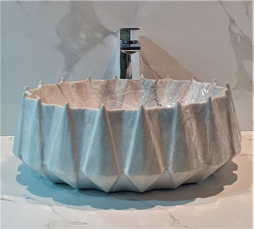 B Backline Ceramic Table Top, Counter Top Wash Basin 17 x 15 x 6 Inch Marble