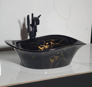B Backline Ceramic Table Top, Counter Top Wash Basin 19 X 14 X 5.7 Inch Black