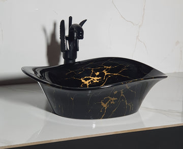 B Backline Ceramic Table Top, Counter Top Wash Basin 19 X 14 X 5.7 Inch Black