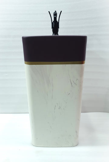 B Backline Ceramic Pedestal Wash Basin Rectangle 16 x 16 x 33 Inch Maroon White