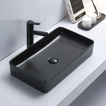 B Backline Ceramic Table Top Wash Basin 24 x 13.5 x 4 Inches Black Matt