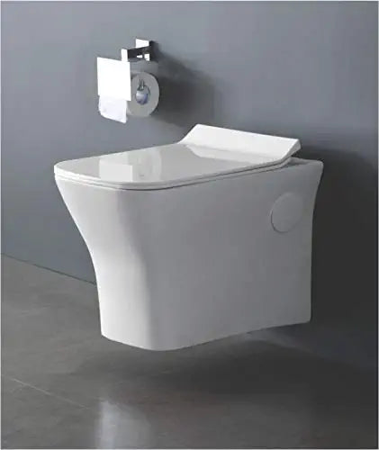 B Backline Ceramic Wall Hung or Wall Mounted Water Closet Western Commode Toilet with Soft Seat Cover White