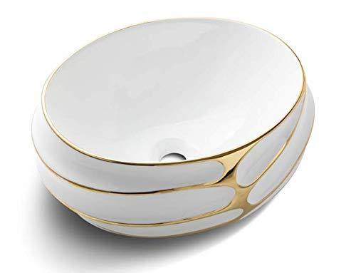 Table Top Designer Gold White Round Wash Basin 46 X 38 X 17 Cm - Bath Outlet