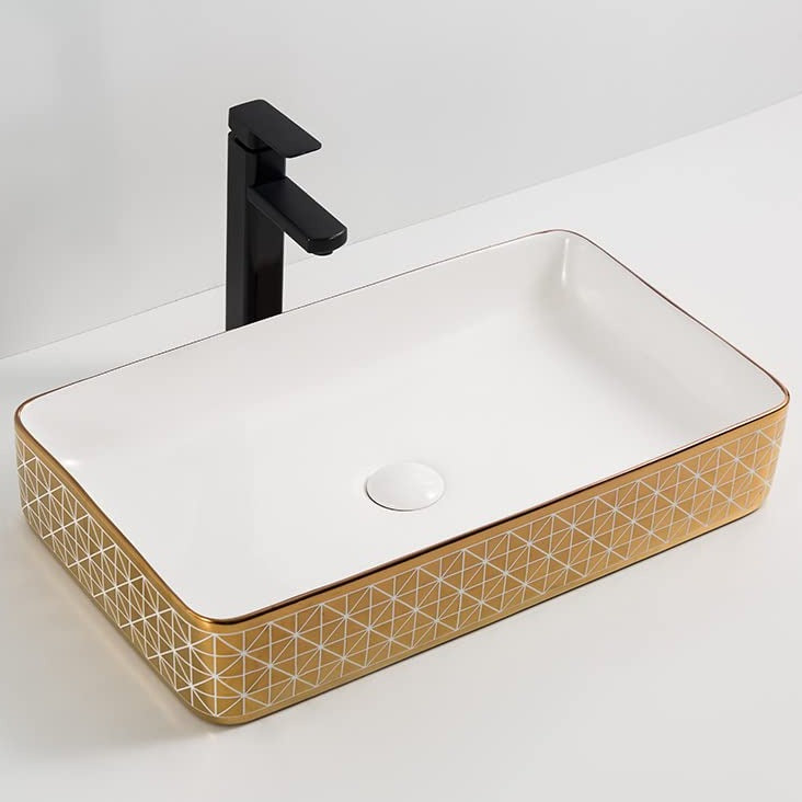 B Backline Ceramic Table Top Wash Basin 61 x 35 CM Gold White