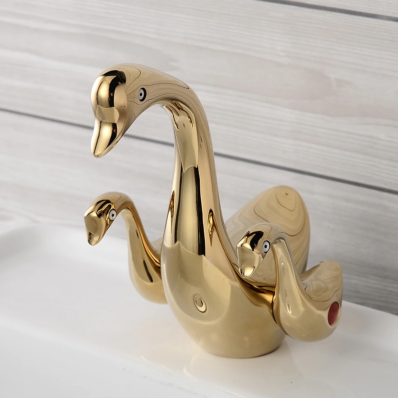 Buy Brass Wash Basin Hot & Cold Basin Mixer Tap Gold Color at Bathoutlet.in