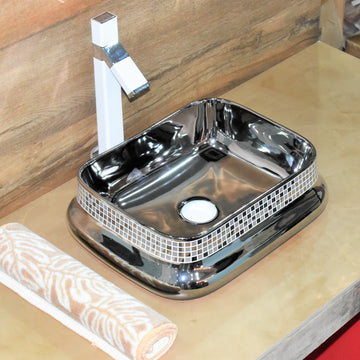 B Backline Ceramic Table Top, Counter Top Wash Basin Silver 46 x 36 CM