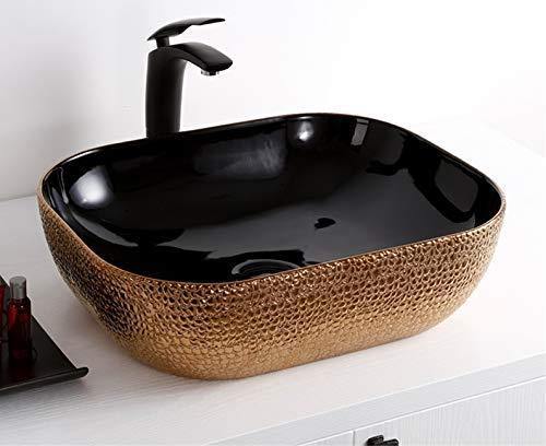Ceramic Designer Table Top Vessel Sink Wash Basin for Bathroom & Living Room 18 X 13 X 5.5 Inch Rosegold Black - Bath Outlet