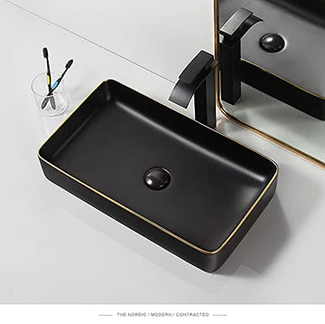 B Backline Ceramic Table Top, Counter Top Wash Basin 24 X 14 X 5 Inches (Black Matt)