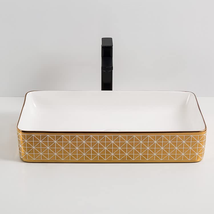 B Backline Ceramic Table Top Wash Basin 61 x 35 CM Gold White