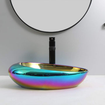 B Backline Ceramic Premium Designer Table Top Over Counter Vessel Sink Wash Basin for Bathroom 20 X 12 X 5.5 Inch