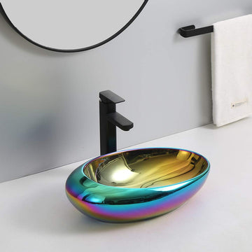 B Backline Ceramic Premium Designer Table Top Over Counter Vessel Sink Wash Basin for Bathroom 20 X 12 X 5.5 Inch