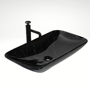 B Backline Ceramic Table Top, Counter Top Wash Basin 28 X 16 X 6 Inch Black Glossy