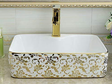 B Backline Ceramic Table Top, Counter Top Wash Basin Gold 19 x 14 Inch