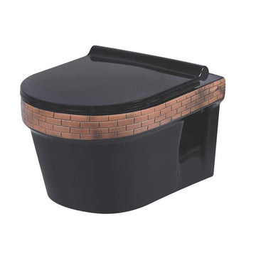 B Backline Ceramic Wall Mount Wall Hung Western Toilet Rimless Commode 20 X 14 X 13 Inches Black